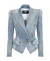 Balmain Tailored Jacket With Peak Lapels And Frayed Edges In Gray