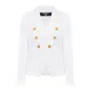 Balmain White Double-breasted Jacket With Peak Lapels And Logo Buttons In Fabric Women In White