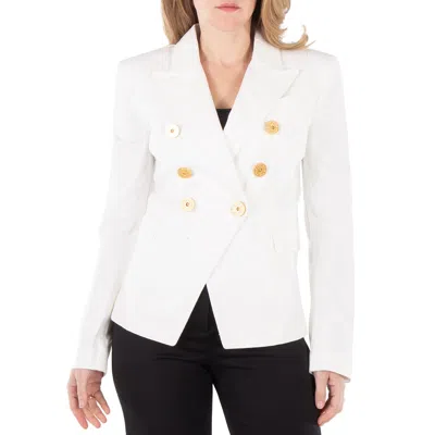 Balmain Double-breasted Denim Blazer In White