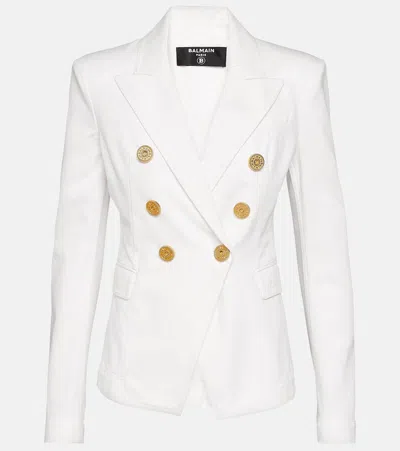 Balmain Double-breasted Denim Blazer In White