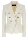 Balmain White Double-breasted Jacket With Peak Lapels And Logo Buttons In Fabric Women In White