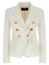 Balmain White Double-breasted Jacket With Peak Lapels And Logo Buttons In White