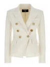 Balmain White Double-breasted Jacket With Peak Lapels And Logo Buttons In Fabric Women In White