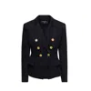 Balmain Black Double-breasted Jacket With Branded Buttons And Asymmetric Cut In Wool Woman In Blue