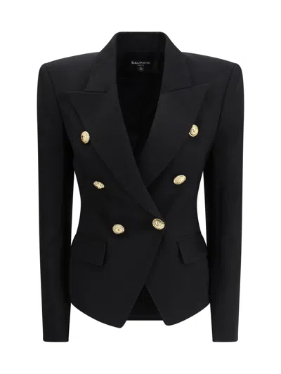 Balmain Wool Blazer With Flap Pockets And Gold-tone Buttons In Black