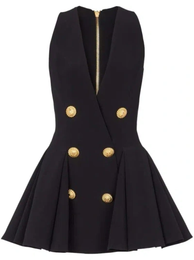 Balmain Double-breasted Flared Minidress In Black