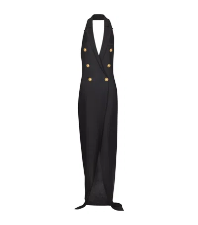 Balmain Double-breasted Halterneck Maxi Dress In Black