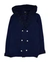 Balmain Double-breasted Hooded Jacket In Blue