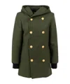 Balmain Double-breasted Hooded Jacket In Green