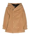 Balmain Double-breasted Hooded Wool Coat In Nude