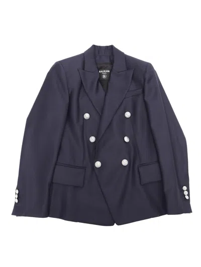 Balmain Double-breasted Jacket In Blue