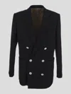 Balmain Double-breasted Coat With Logo Buttons In Noir