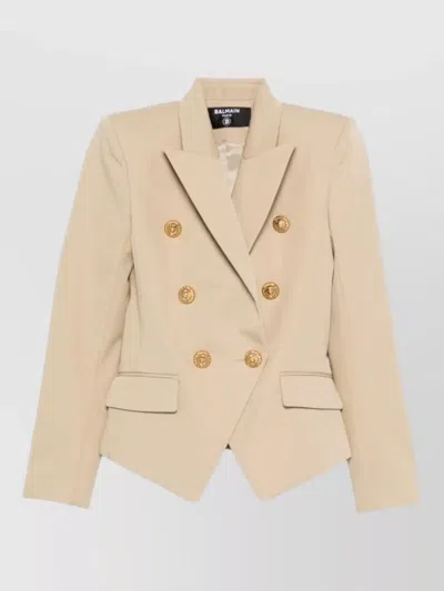 Balmain Double Breasted Jacket Padded Shoulders Lapels In Neutral