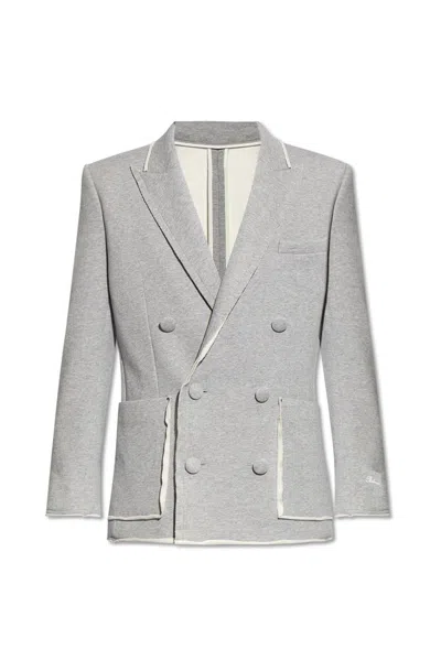 Balmain Double Breasted Jersey Blazer In Grey