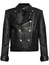 Balmain Double-breasted Leather Biker Jacket In Black