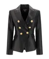 Balmain Black Double-breasted Jacket With Gold-colored Branded Buttons In Soft Leather Woman In Black