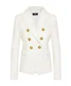 Balmain White Double-breasted Jacket With Peak Lapels And Logo Buttons In Fabric Women In White