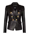Balmain Double-breasted Leather Blazer In Black