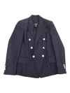 Balmain Double-breasted Logo-button Jacket In Blue