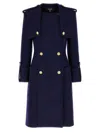 Balmain Long Coat Double-breasted Gold Buttons In Blue