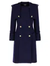Balmain Long Coat Double-breasted Gold Buttons In Blue