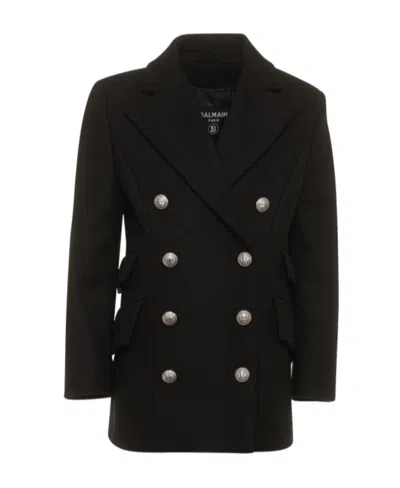 Balmain Double-breasted Long-sleeved Coat In Black