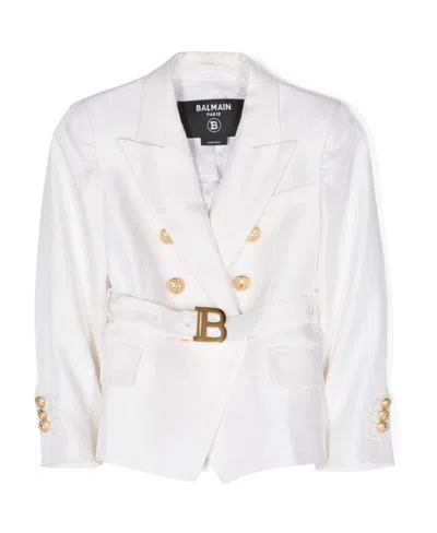 Balmain Double-breasted Long-sleeved Jacket In White