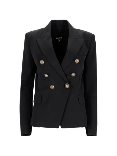 Pre-owned Balmain Double-breasted Medallion Blazer In Black