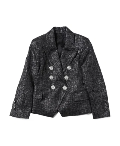 Balmain Double-breasted Metallic Blazer In Black