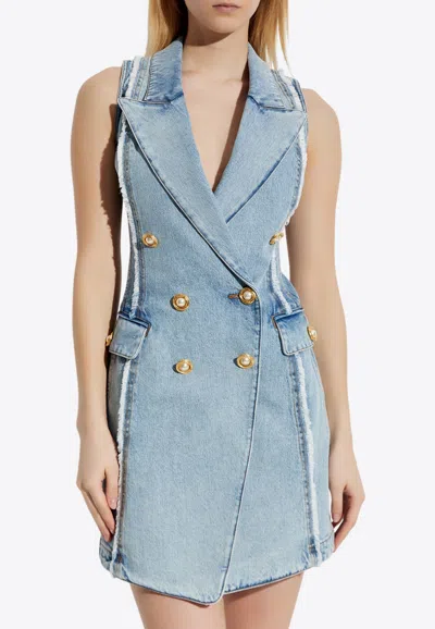 BALMAIN DOUBLE-BREASTED MINI DENIM DRESS