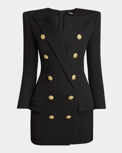 Balmain Double-breasted Mini Dress In Black