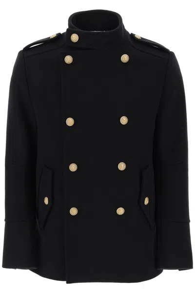 BALMAIN DOUBLE-BREASTED PEACOAT WITH EMBOSSED BUTTONS
