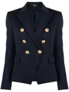 Balmain Black Double-breasted Jacket With Branded Buttons And Asymmetric Cut In Wool Woman In Blue