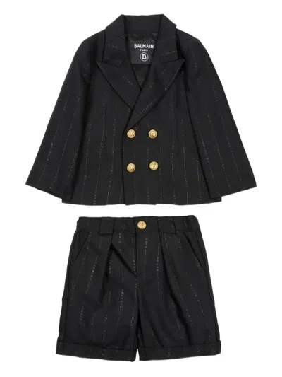 Balmain Babies' Double-breasted Pinstripe Shorts Set In Black