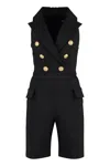 Balmain Button-embellished Stretch Cotton-blend Playsuit In Black