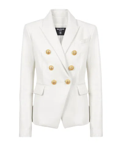 Balmain Double-breasted Suit And Leather Jacket In White