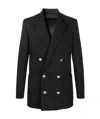 Balmain Double Breasted Tailored Wool Jacket In Black