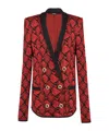 Balmain Double-breasted Shawl-collar Python Knit Blazer Jacket In Red