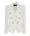 Balmain White Double-breasted Jacket With Peak Lapels And Logo Buttons In Fabric Women In White