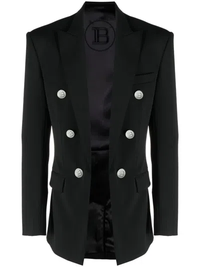 Balmain Black Double-breasted Blazer In Nero