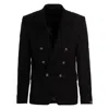Balmain Double Breasted Tailored Wool Jacket In Black