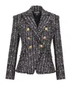 Balmain Tweed Jacket Structured Cinched Waist In Black