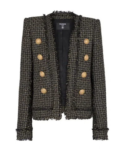 Balmain Double-breasted Tweed Jacket In Grey