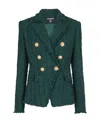 Balmain Tweed Double-breasted Blazer Jacket In Green