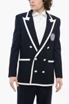 Balmain Double-breasted Twill Wool Blazer With Contrasting Edges In Blue