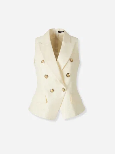 Balmain Double-breasted Vest In Neutral