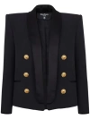 Balmain Cropped Grain De Poudre Edge-to-edge Jacket With 6 Buttons In Black