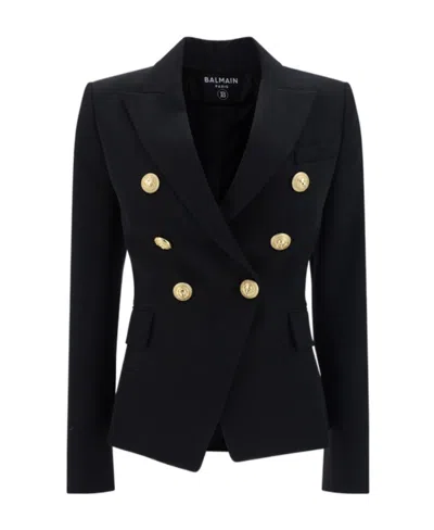 Balmain Wool Double-breasted Jacket In Black