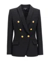 Balmain Black Double-breasted Jacket With Branded Buttons And Asymmetric Cut In Wool Woman In Black