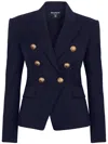 Balmain Black Double-breasted Jacket With Branded Buttons And Asymmetric Cut In Wool Woman In Blue